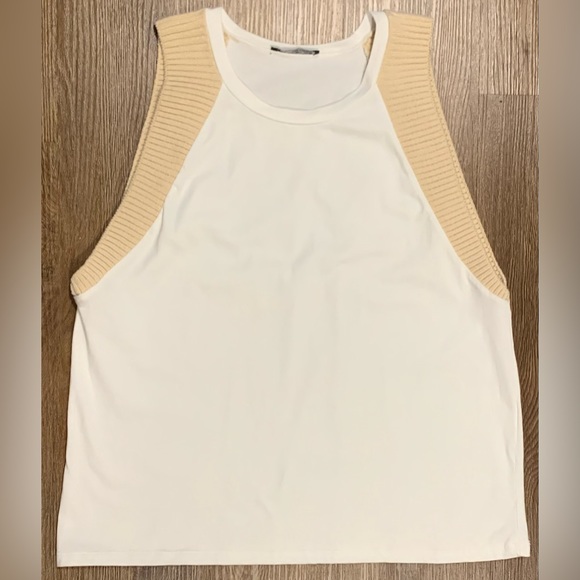 Zara Tops - Excellent Condition, Pre-Owned, Zara White Contrast Tank Top, Size Large